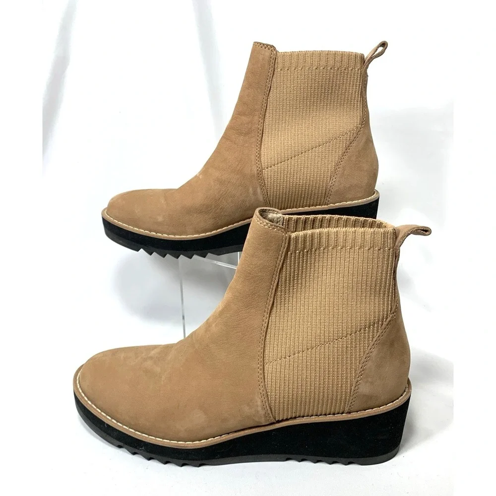 Eileen Fisher Suede Chelsea‎ Boot Womens 7.5 Leather Wheat Wedge Lilou